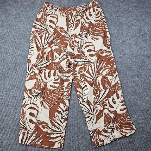 Susan Graver Pants Womens Medium Linen Tropical Leaf Wide Leg Coastal Vacation - Picture 7 of 7